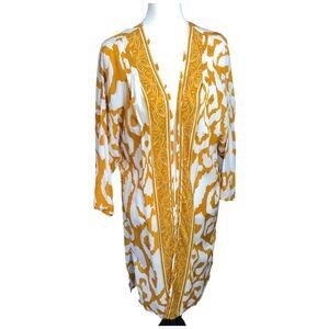 Tolani 3/4 Sleeve Open Front Sahara Duster Kimono Yellow Gold White One Size NEW